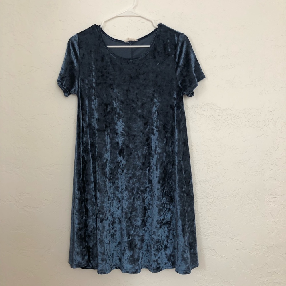 Blue Crushed Velvet Dress